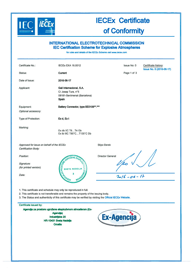 IECEx-EXA16.0012 certificate
