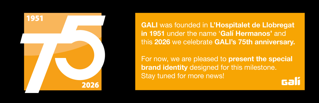 GALI was founded in L’Hospitalet de Llobregat in 1951 under the name ‘Galí Hermanos’ and this 2026 we celebrate GALI’s 75th anniversary. For now, we are pleased to present the special brand identity designed for this milestone. Stay tuned for more news!